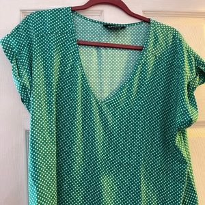 Green polka dot, cap sleeved, Express blouse.